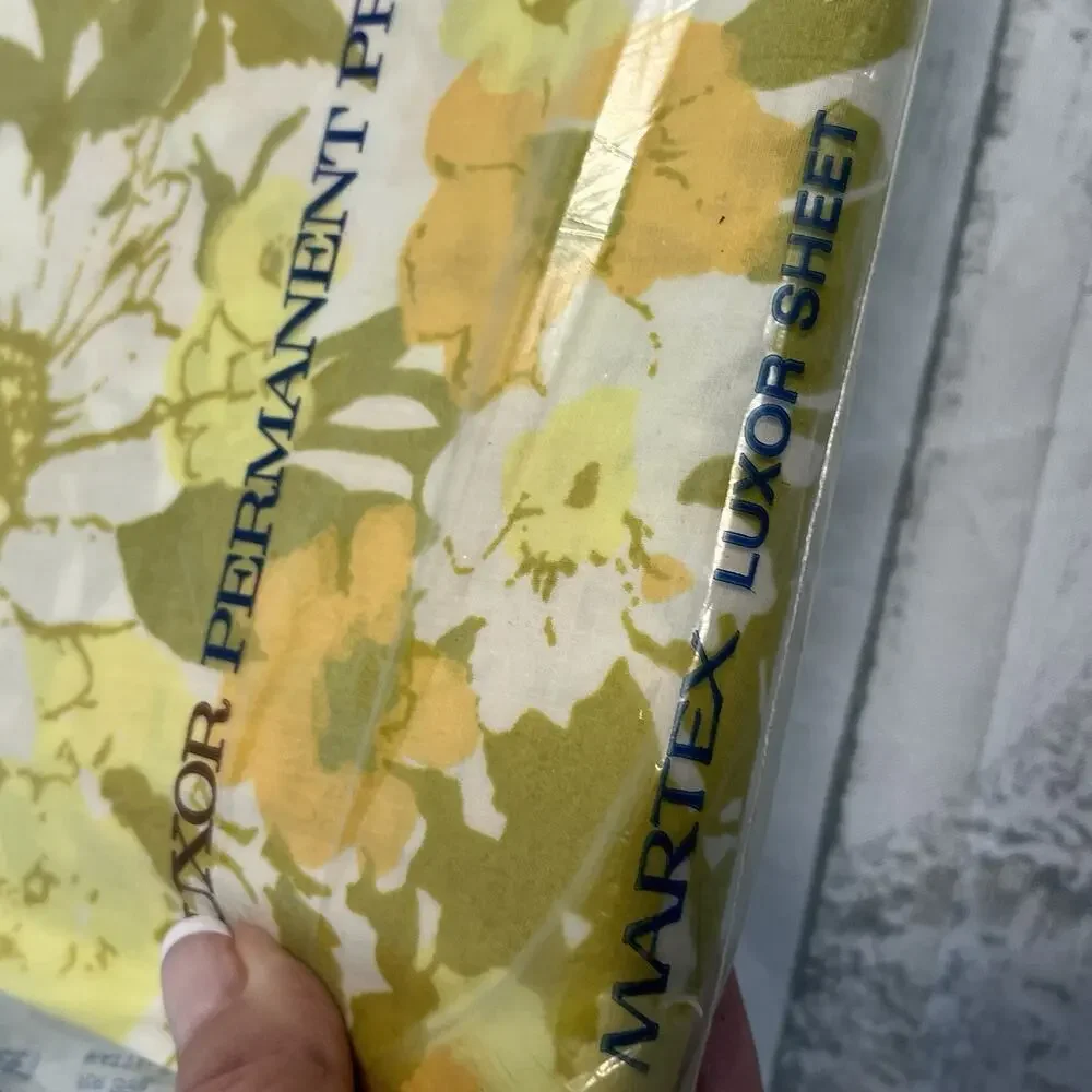Vintage Martex Luxor Percale Twin Fitted Sheet Set 3pc Yellow Green Pillowcases